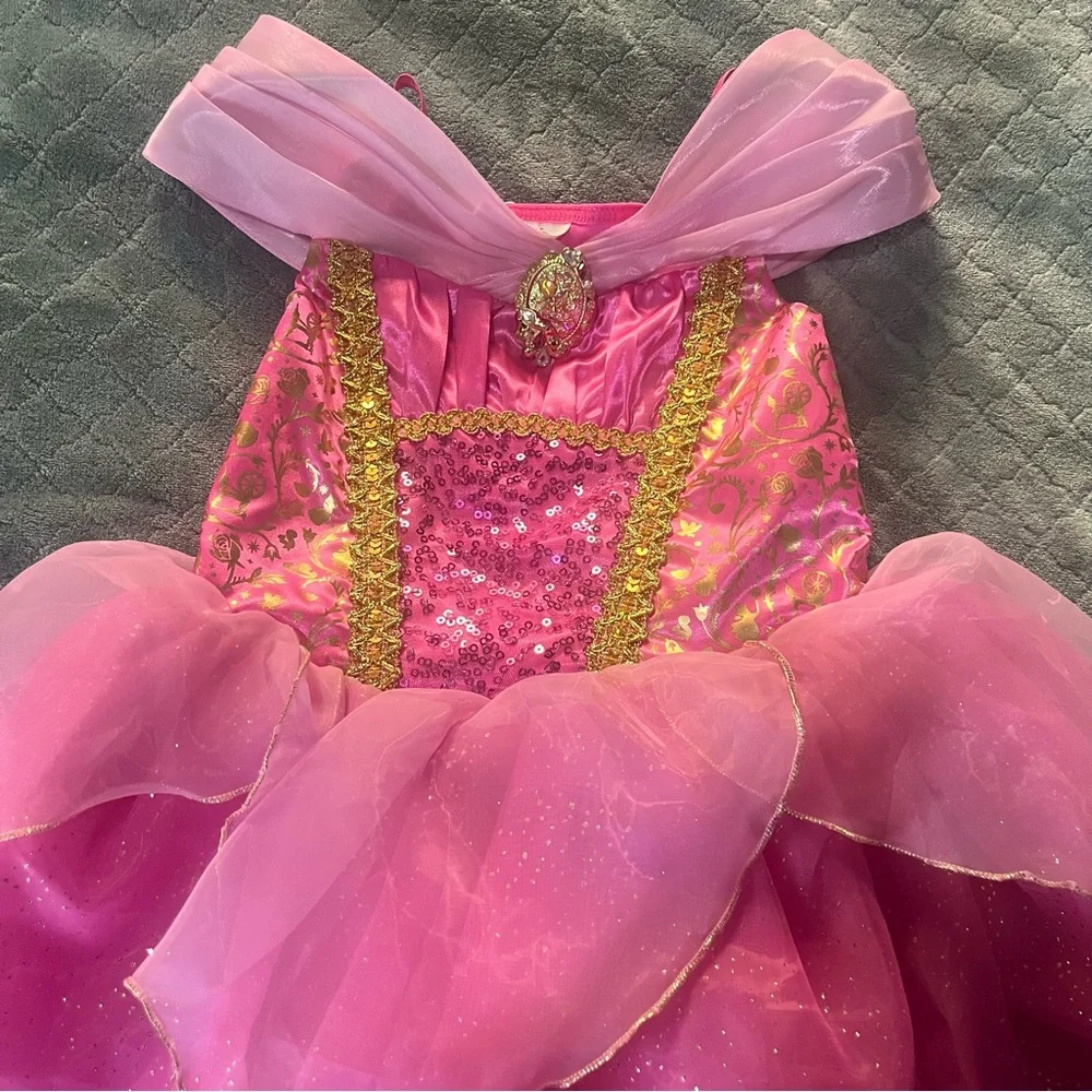 Disney Princess Aurora Sleeping Beauty Costume Dress Pink‎ Gold Sparkle Size 7/8